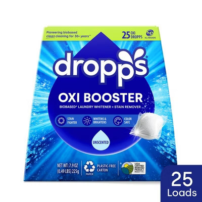 Dropps Laundry Oxi Booster Whitener & Stain Remover Biobased Detergent Pods - Unscented - 25ct | Target