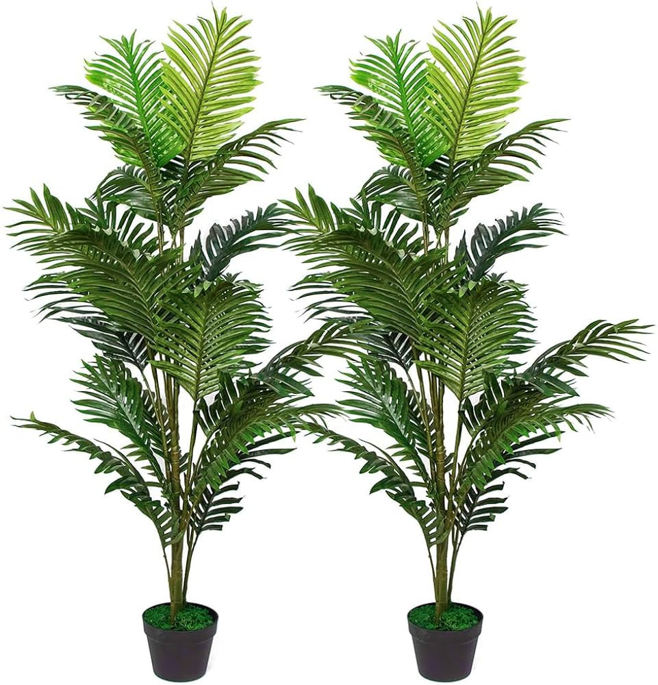 Ruopei Set of 2 Fake Palm Tree 5.2 ft in Plastic Pot, Potted Artificial Palm Tree Faux Palm Tree ... | Amazon (US)