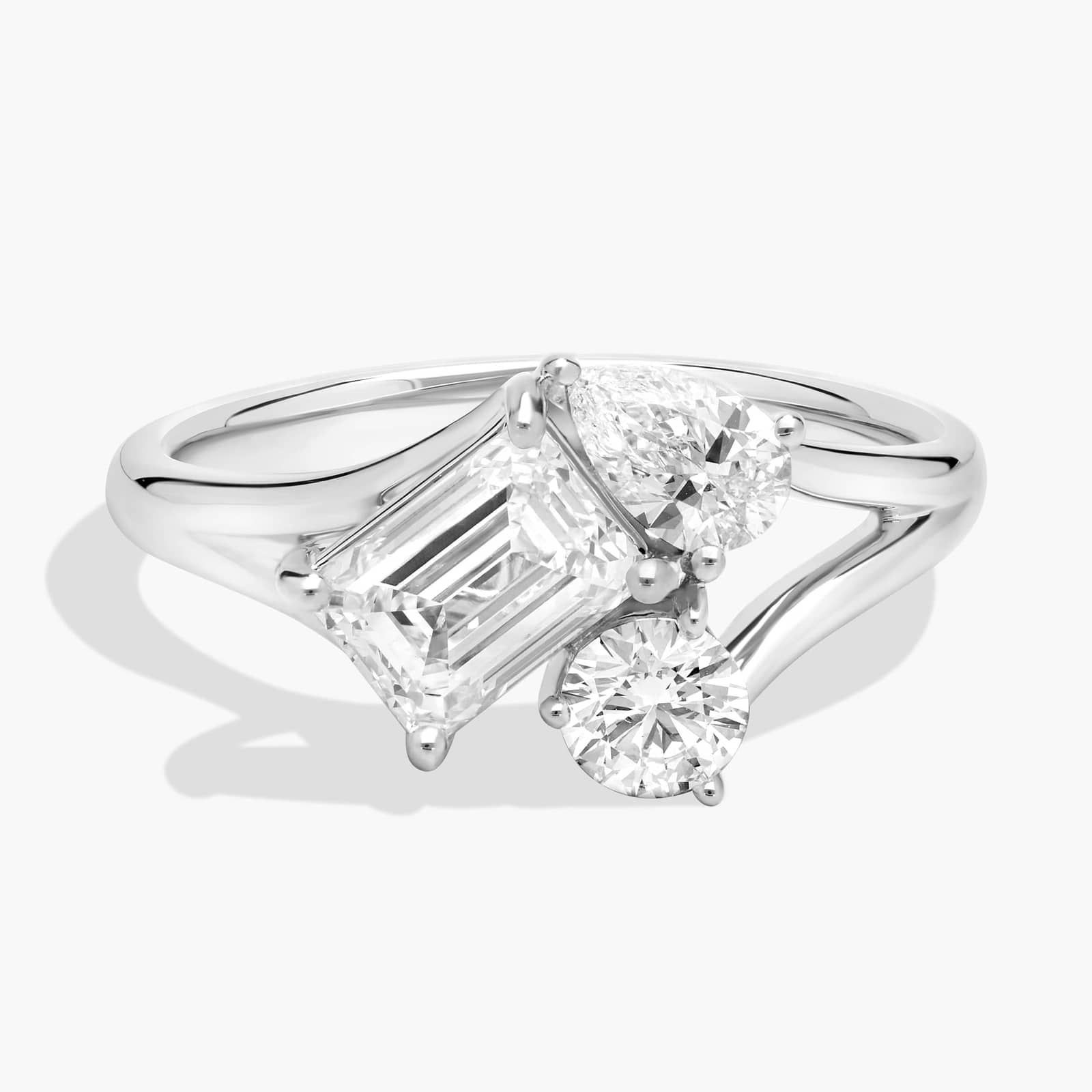 Lab Grown Pear, Emerald and Round Diamond Cluster Ring in 14K White Gold (1 1/2 Ct. Tw.) | Blue Nile