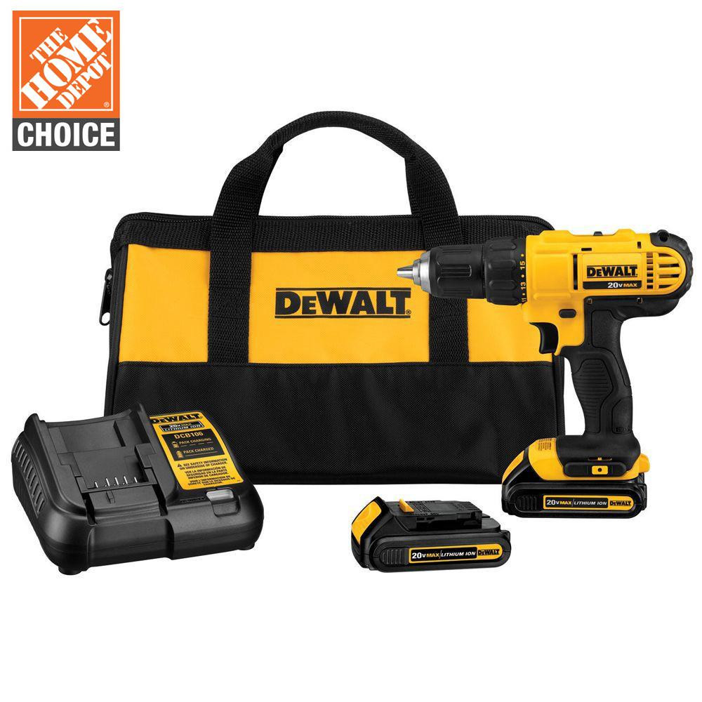 20-Volt MAX Lithium-Ion Cordless 1/2 in. Drill/Driver Kit with (2) 20-Volt Batteries 1.3Ah, Charg... | The Home Depot