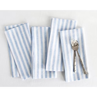Solino Home Linen Sky Blue and White Dinner Napkins Set of 4, 20 x 20 Inches - Amalfi Stripe for Dining Table, Holiday and Everyday Table Decor | Target