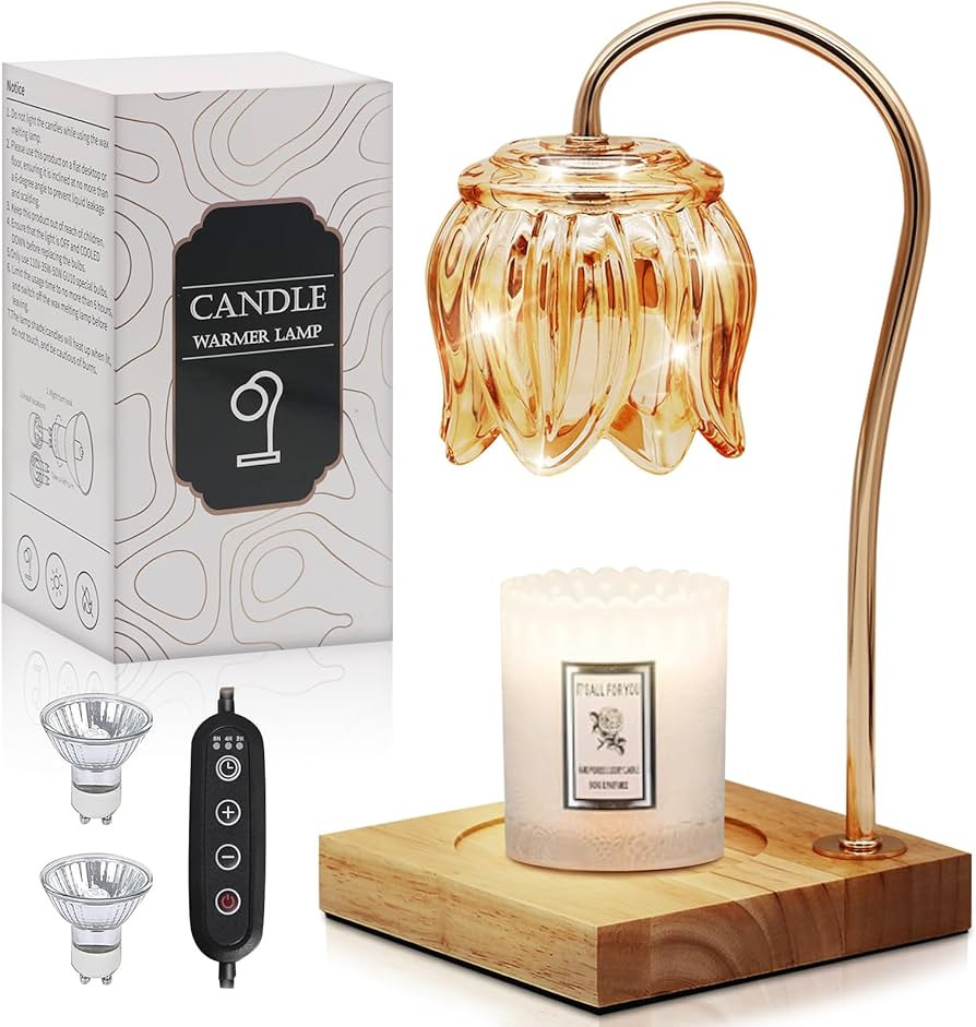 Candle Warmer Lamp with Timer, Electric Wax Warmer Light with 2 Bulbs, Dimmable Bedroom Candle He... | Amazon (US)
