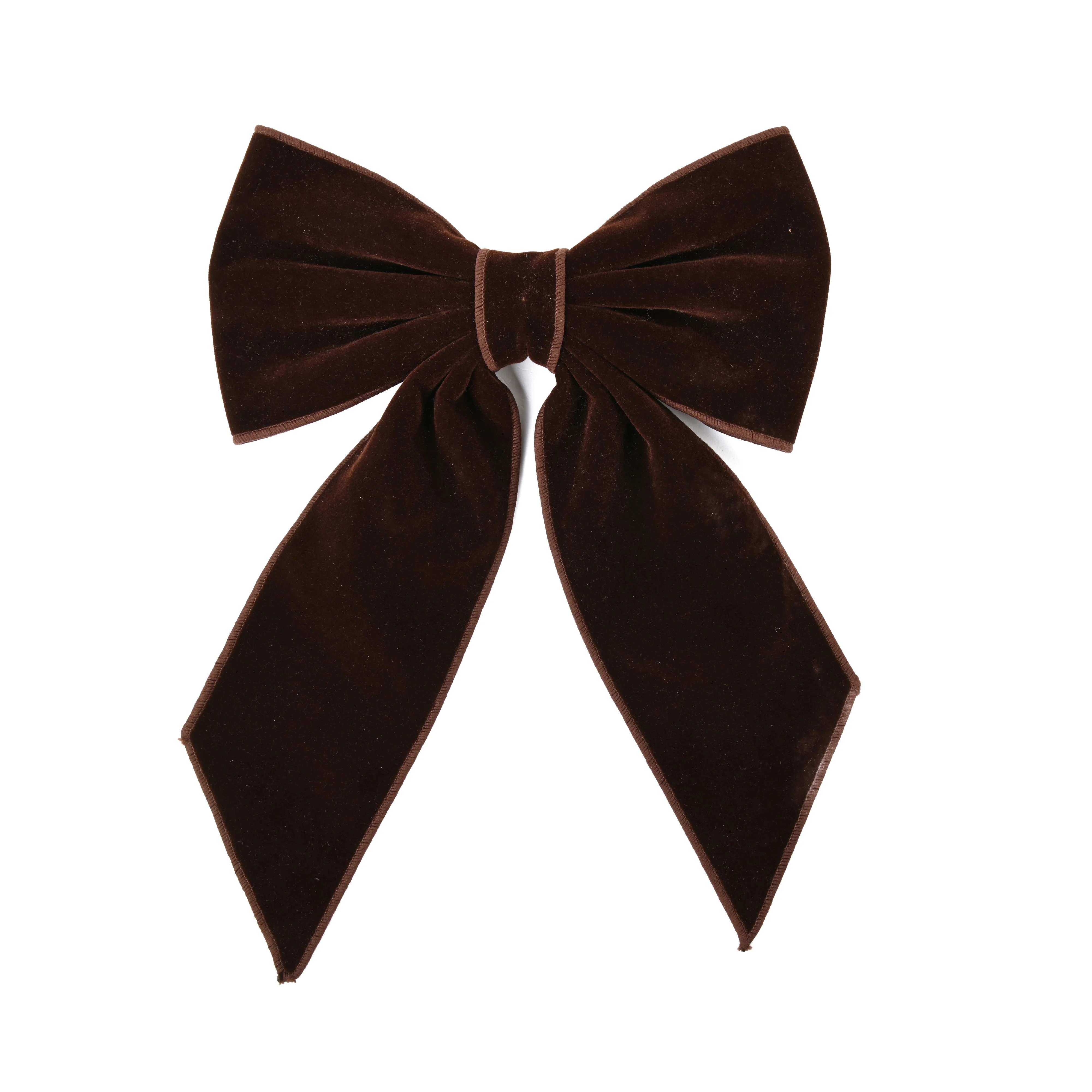 7.5 Inch Velvet Edge Stitched Hair Bow with Tails (Brown) | Walmart (US)