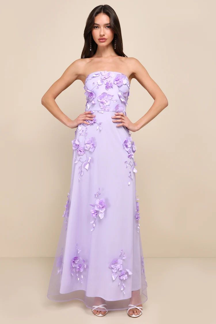 Remarkable Refinement Lavender Floral Strapless Maxi Dress | Lulus
