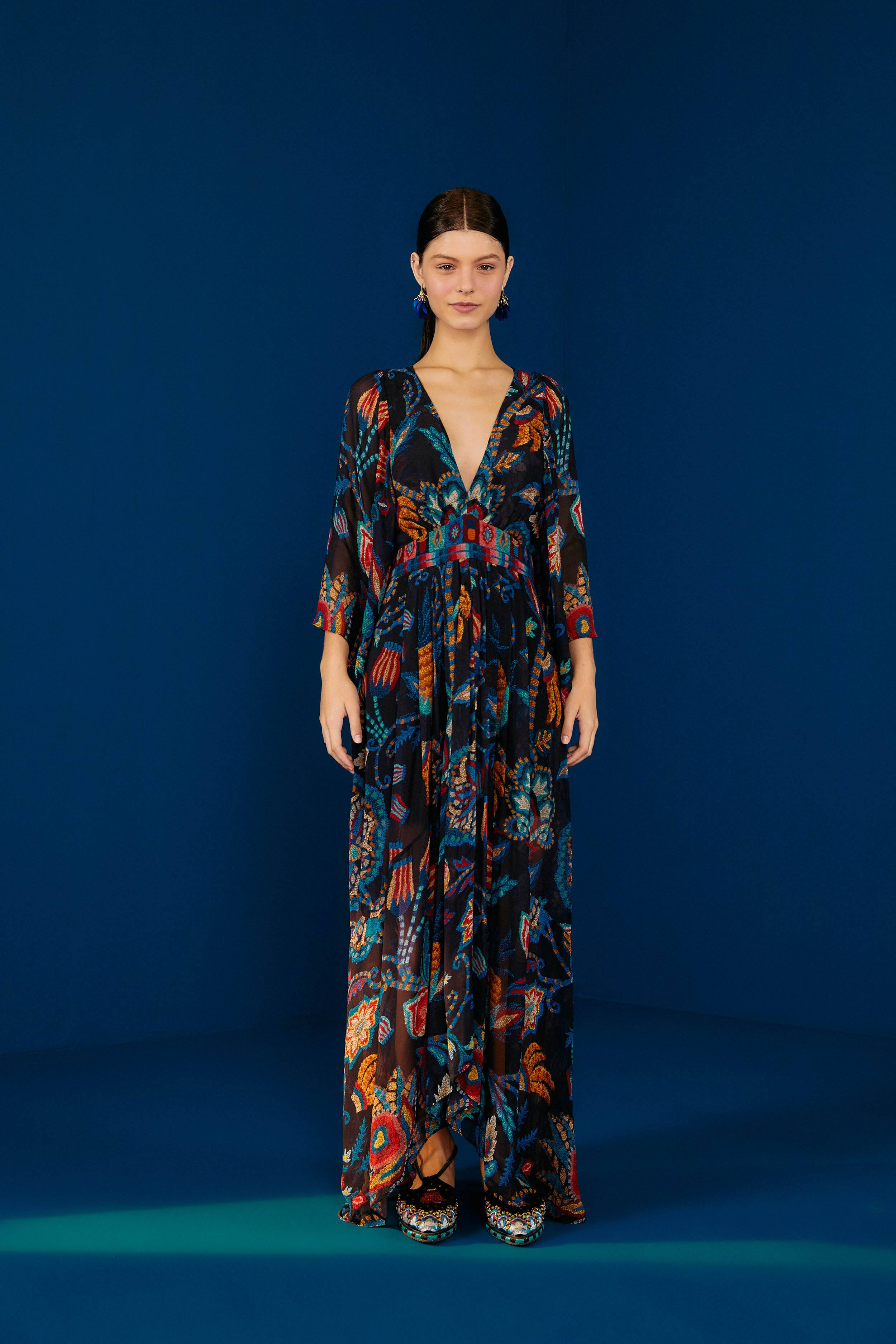 Black Sunset Tapestry Kaftan Dress | FarmRio (US)