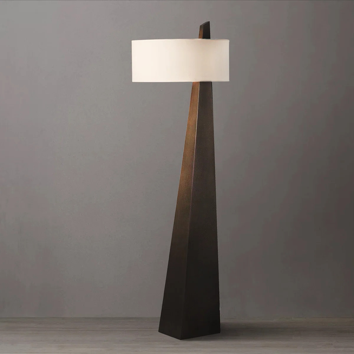Obelisk Floor Lamp - 63", Chestnut Wood, White Cotton-Linen Shade | Wayfair North America