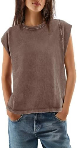 SENSERISE Acid Wash Tshirt Women Vintage Tees Oversized Distressed Washed Shirt Faded Muscle Tee | Amazon (US)