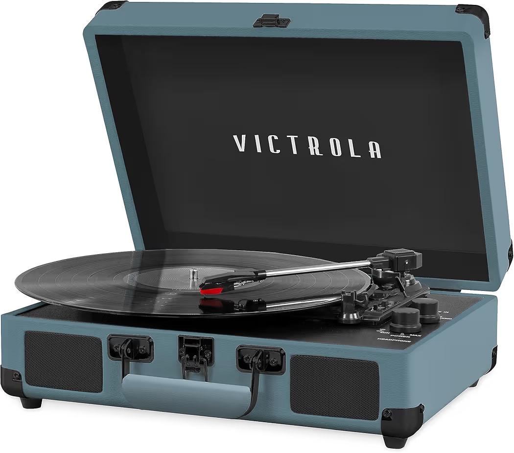 Victrola Journey Bluetooth Portable Suitcase Record Player – with Built-in Speakers, 3 Speed Vinyl Record Player, RCA Out, Headphone Jack (Smoky Blue) | Amazon (US)