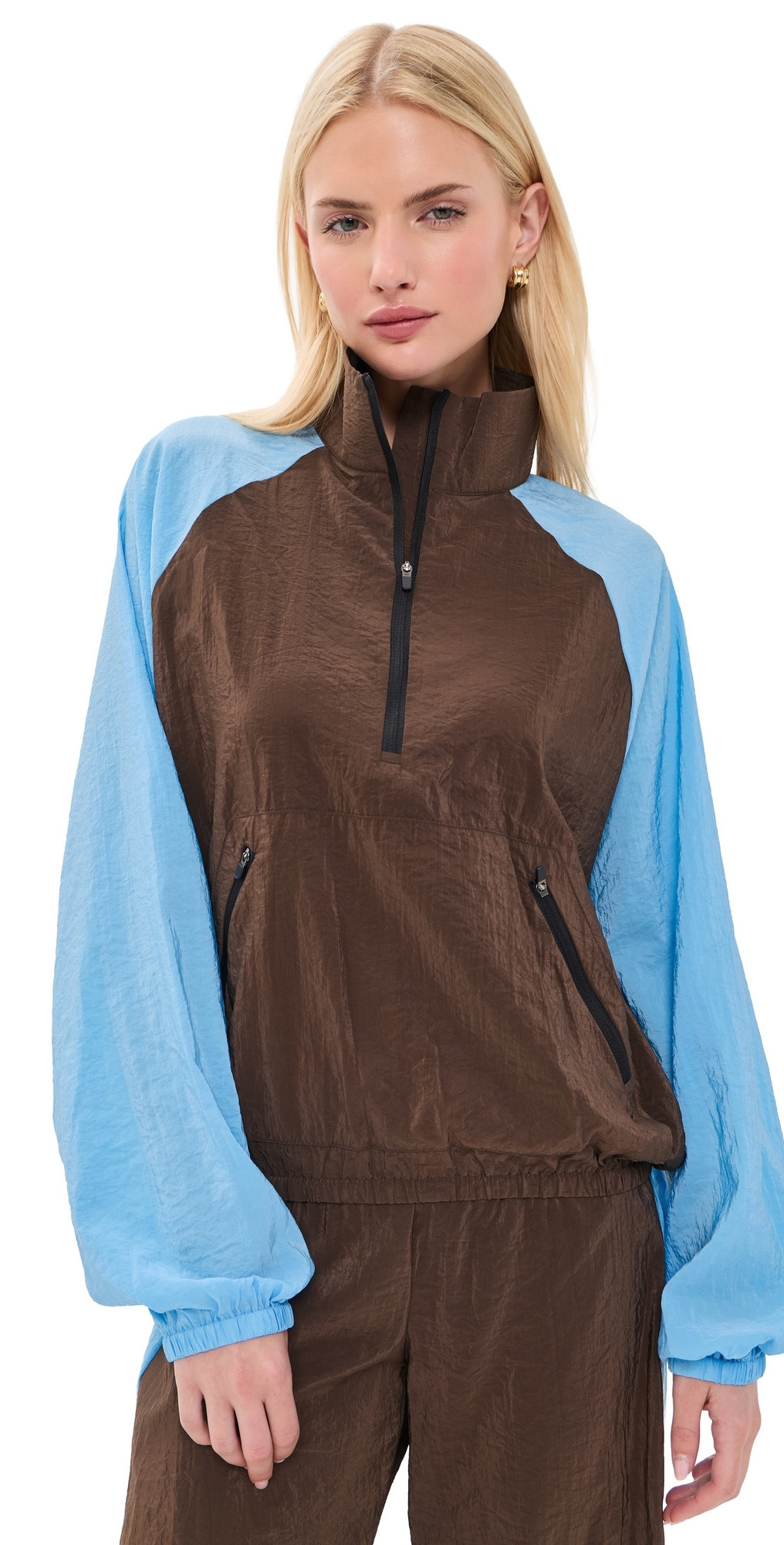 La Ligne Half Zip Windbreaker Chocolate/Cerulean S | Shopbop