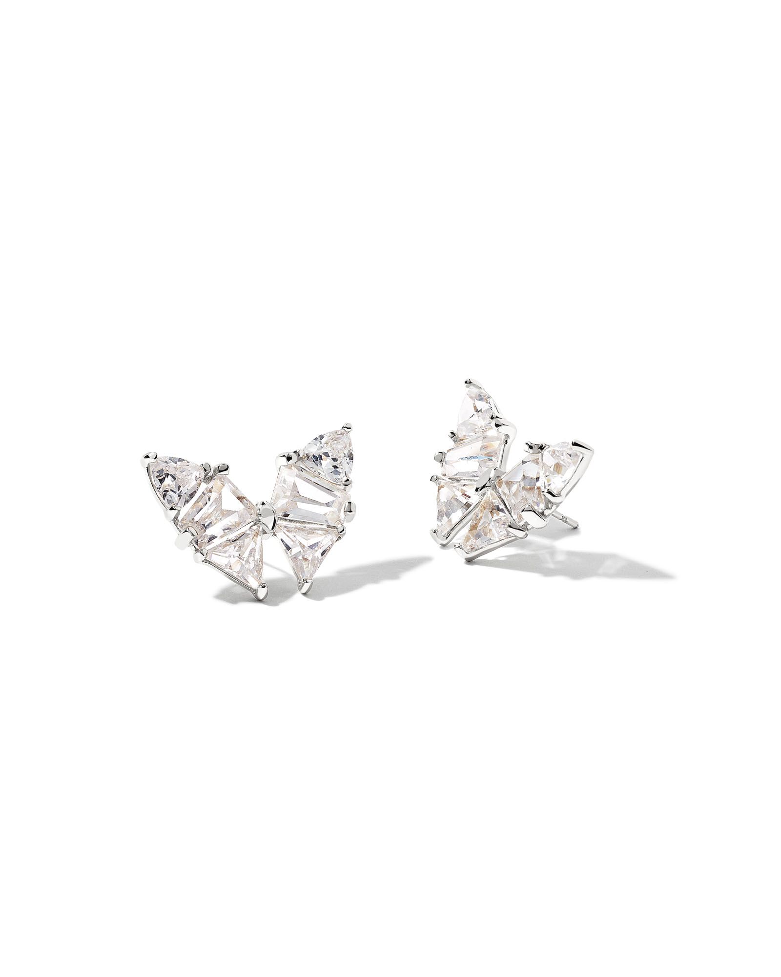 Blair Silver Butterfly Stud Earrings in White Crystal | Kendra Scott