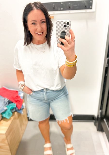 AE 8’’ Bermuda shorts on sale!  Sized up to a 16 and these fit me pretty well!  Love the longer length! 💕

XL tee  

#LTKSeasonal #LTKMidsize #LTKSaleAlert