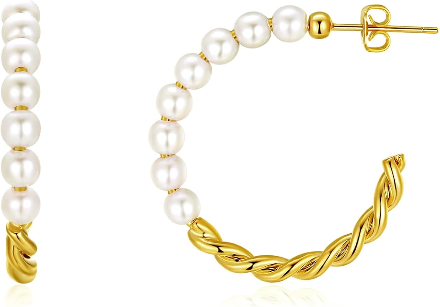 Luxval Gold Twisted Hoop Earrings, 14K Gold Plated Chunky Hoop Earrings for Women, Double Textured H | Amazon (US)