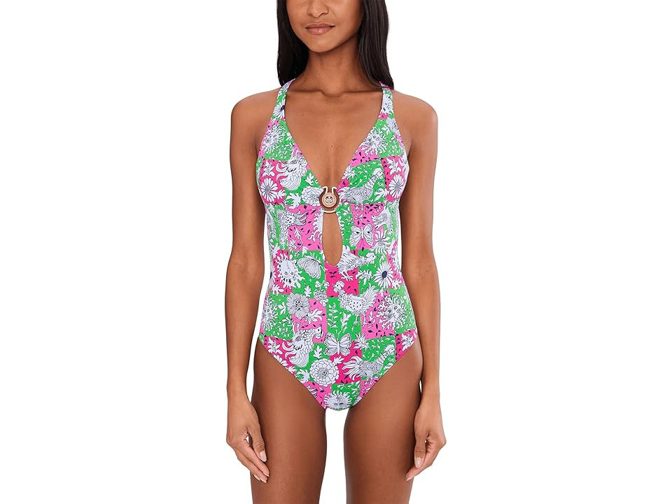 Lilly Pulitzer Ester One-Piece Women's Swimsuits One Piece Cherry Blossom Pink Lil Chicken Check: 0 | Zappos.com