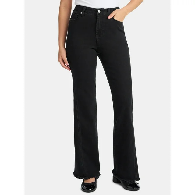 Time and Tru Women's High Rise Flare Jeans With Side Seam Details, 32" Inseam, Sizes 0-20 | Walmart (US)