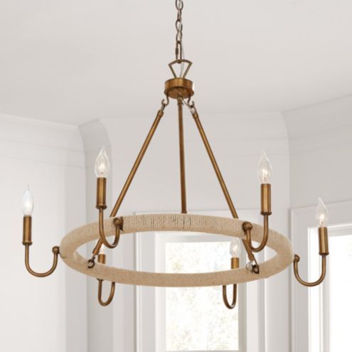 Savannah 6-Light Jute Wrapped Chandelier with Shade | Ballard Designs | Ballard Designs, Inc.