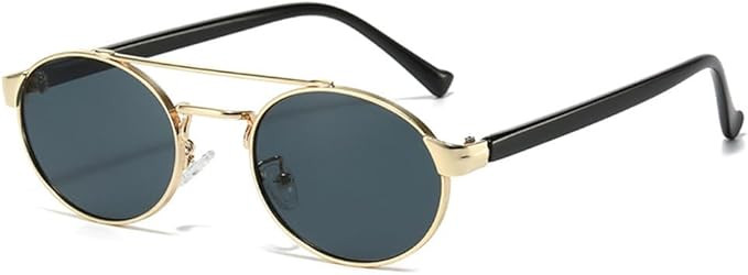Vintage Metal Double Bridges Women Oval Sunglasses Punk Men Gradient Shades UV400 Sun Glasses | Amazon (US)