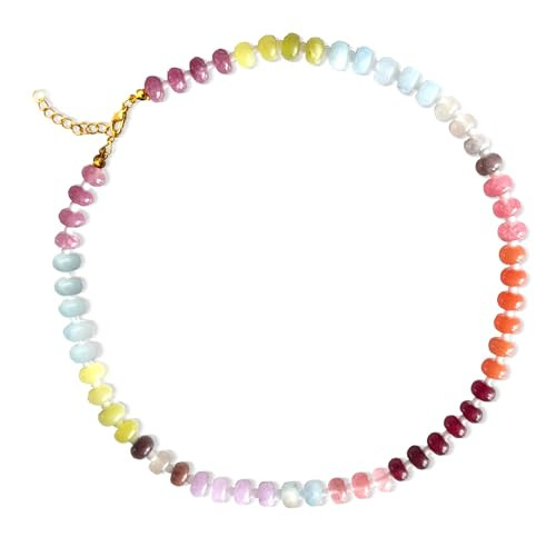 Handmade Beaded Necklace for Women, Rainbow Boho Bead Choker Necklace, Gemstone Beaded Necklaces, Natural Stone Necklace Gift (Rainbow-b) | Amazon (US)