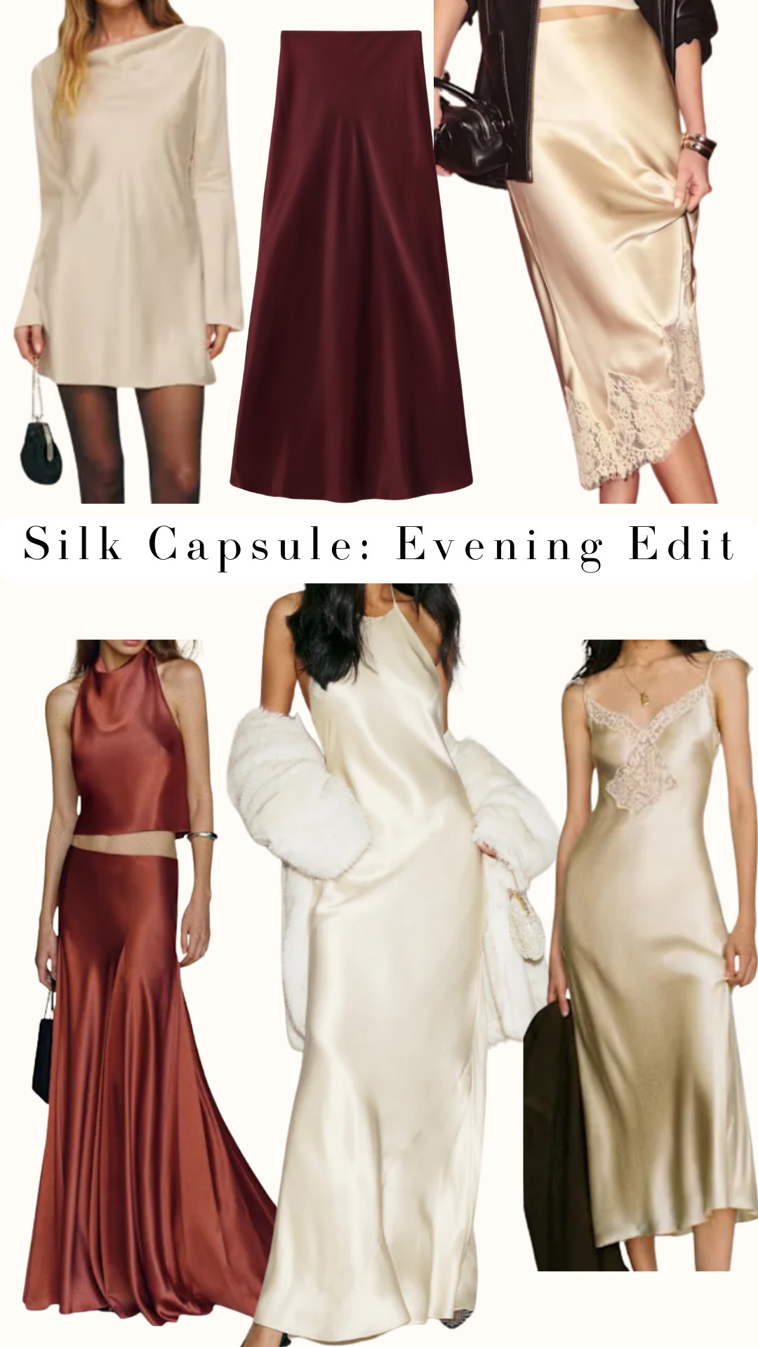Bias-cut silk in burgundy, champagne and ivory—effortless from dinner to events. Layer with a blazer or oversized knit; swap heels for boots to make it fall-ready. Chic, fluid and seasonless—build the capsule and shop every color.

silk dress, satin slip, bias cut, evening wear, cocktail outfit, wedding guest dress, event dressing, burgundy trend, champagne silk, ivory silk, fall occasionwear, minimalist luxury, day to night, refined silhouettes, capsule wardrobe

#LTKstyle #LTKSeasonal #LTKFinds #SilkDress #OccasionWear #EveningStyle #BurgundyTrend #CapsuleWardrobe 

 #LTKdatenight #LTKdresses #LTKautumn