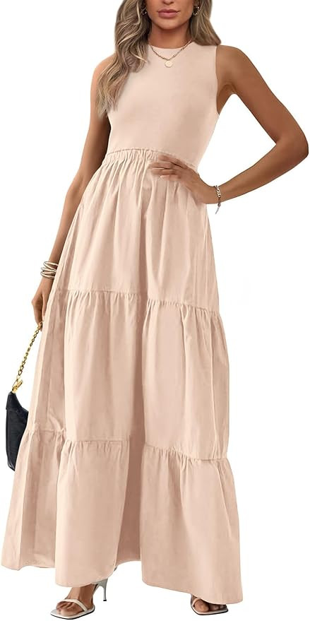 BTFBM Women Sleeveless Summer Dresses Wedding Guest Maxi Dresses Ribbed Knit Tops and Polyester S... | Amazon (US)