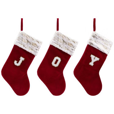 Northlight Velvet JOY Christmas Stockings - 20"- Red - Set of 3 | Target