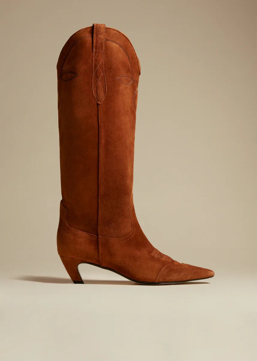 The Dallas Knee High Boot in Caramel Suede | Khaite