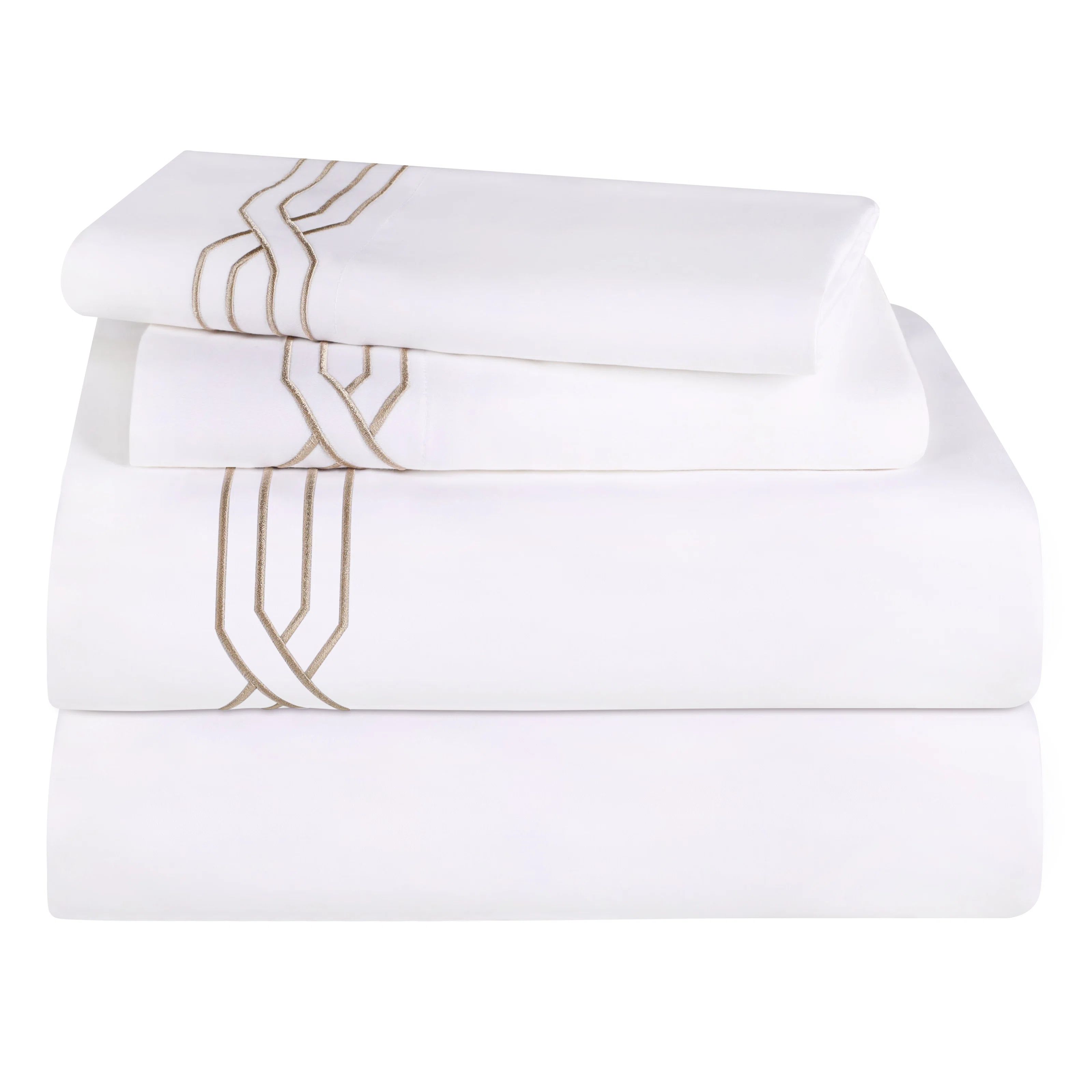 Egyptian-Quality Cotton 1200 Thread Count Embroidered Geometric Scroll 4 Piece Bed Sheet Set | Wayfair North America