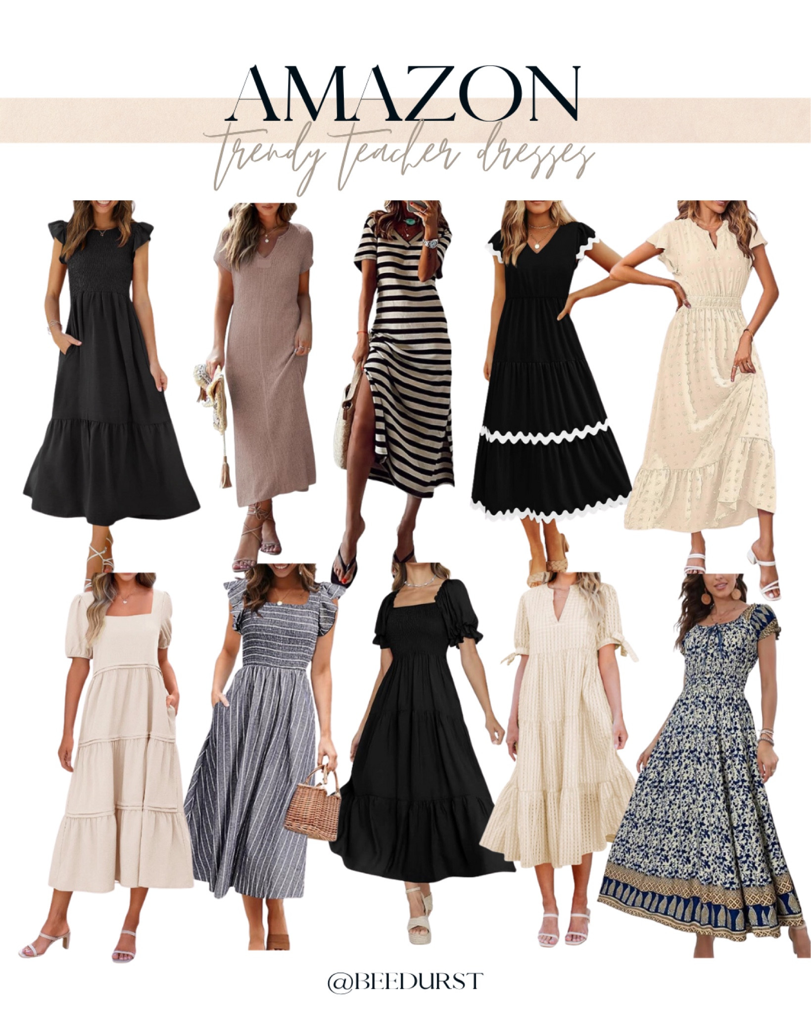 Cute teacher dresses from Amazon, all on prime! Affordable teacher dress, cute teacher dress, trendy teacher dress, neutral teacher dress, black teacher dress,  beige teacher dress, striped teacher dress, knit teacher dress, maxi dress, midi dress, wrap dress, high cut dress, flowy dress, affordable dress, fall teacher dress

#LTKFindsUnder50 #LTKWorkwear #LTKBacktoSchool