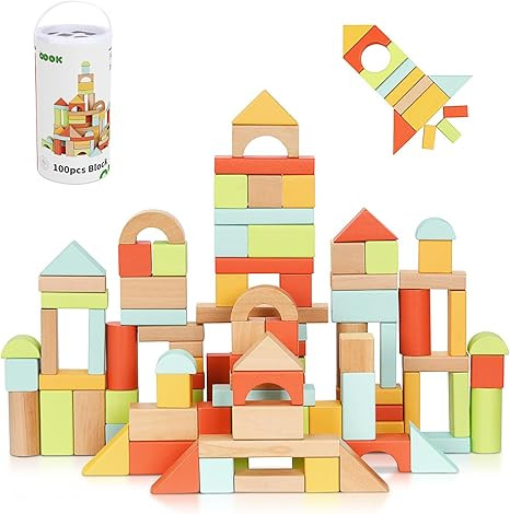 100pcs Building Blocks for Toddlers 1-3, Wooden Blocks for Kids with Storage Bucket and Shape Sor... | Amazon (US)