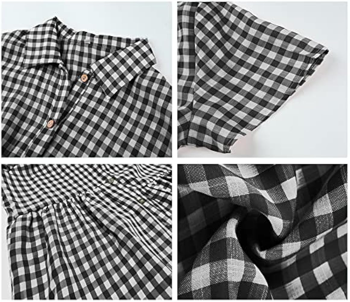 Vaiaye Women Dress Smock Plaid Midi Dresses A Line Lapel Gingham Midi Dress Short Sleeve Loose Sh... | Amazon (US)