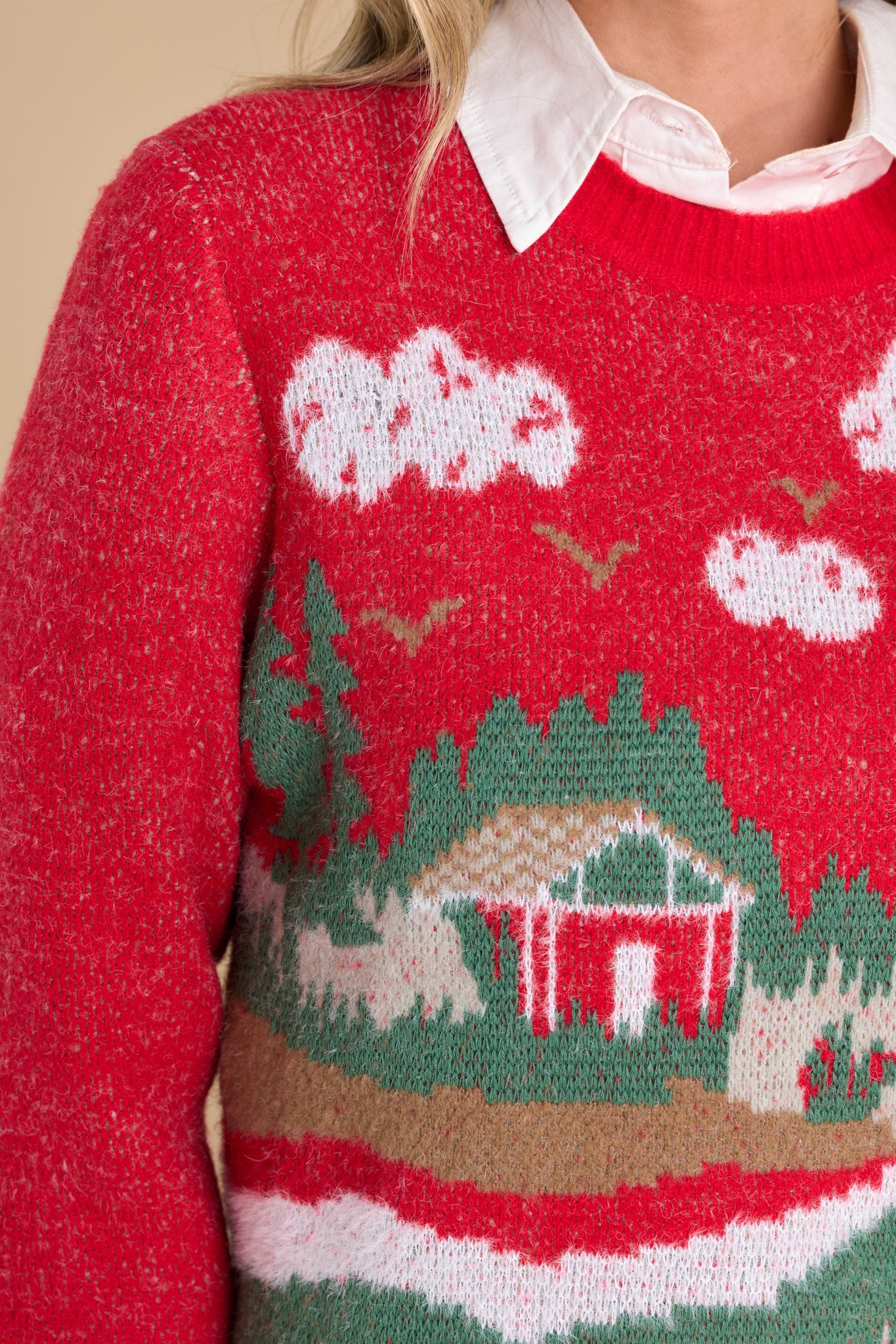 Home For The Holidays Red Multi Sweater | Red Dress 