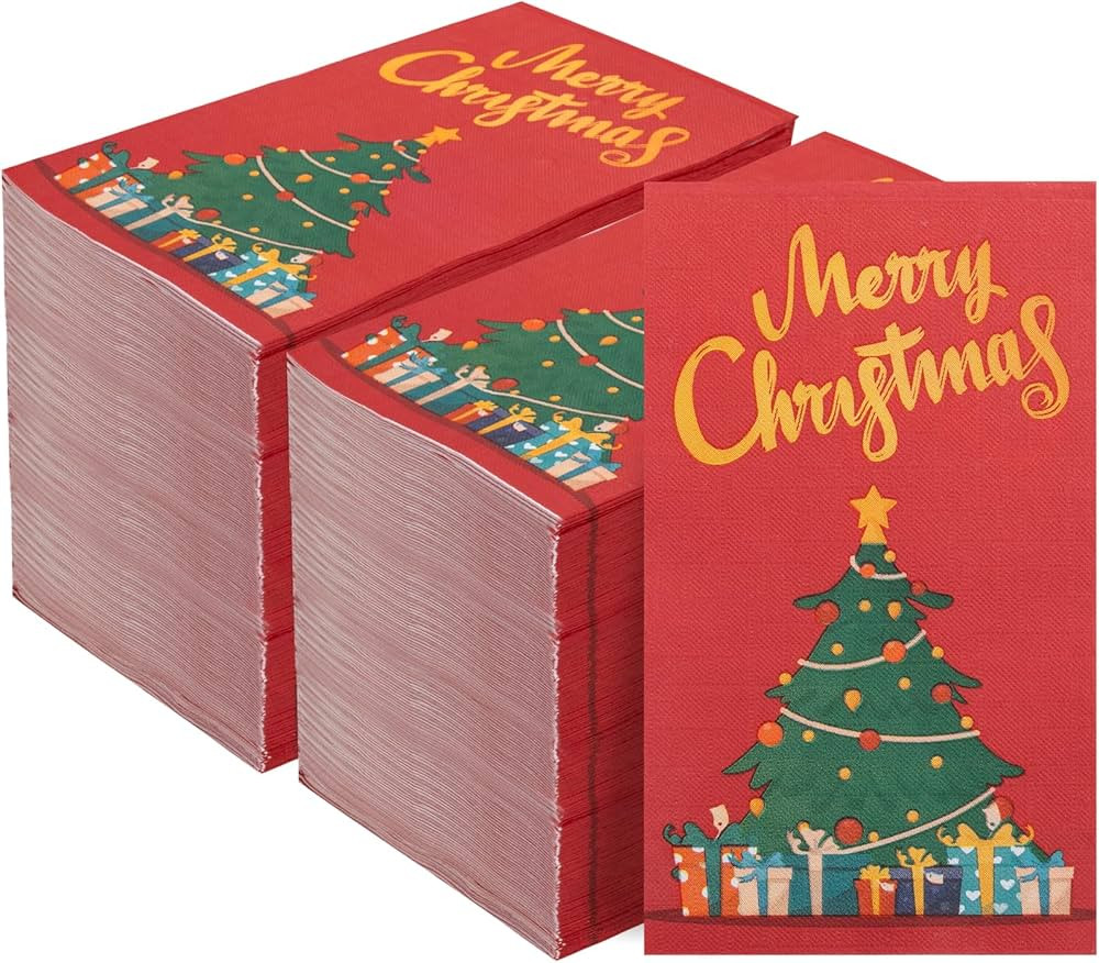 Hioasis 100 Pcs Christmas Red Paper Napkins - Christmas Guest Napkins - 3-ply Disposable Christma... | Amazon (US)