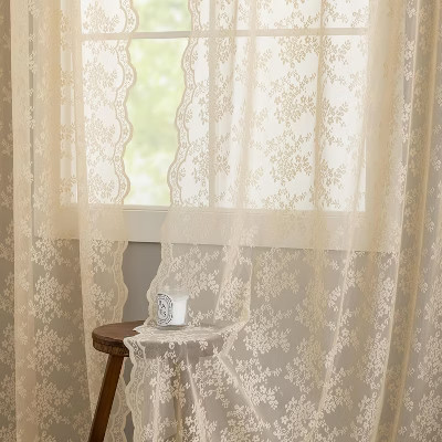 LISM Sheer Curtain Panels, Beige Antique Chic Floral Lace Design, 52x84 Inches, Set of 2 | Target