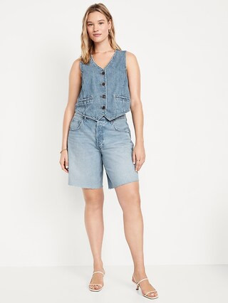 Mid-Rise Baggy Cut-Off Jean Bermuda Shorts -- 9-inch inseam | Old Navy (US)