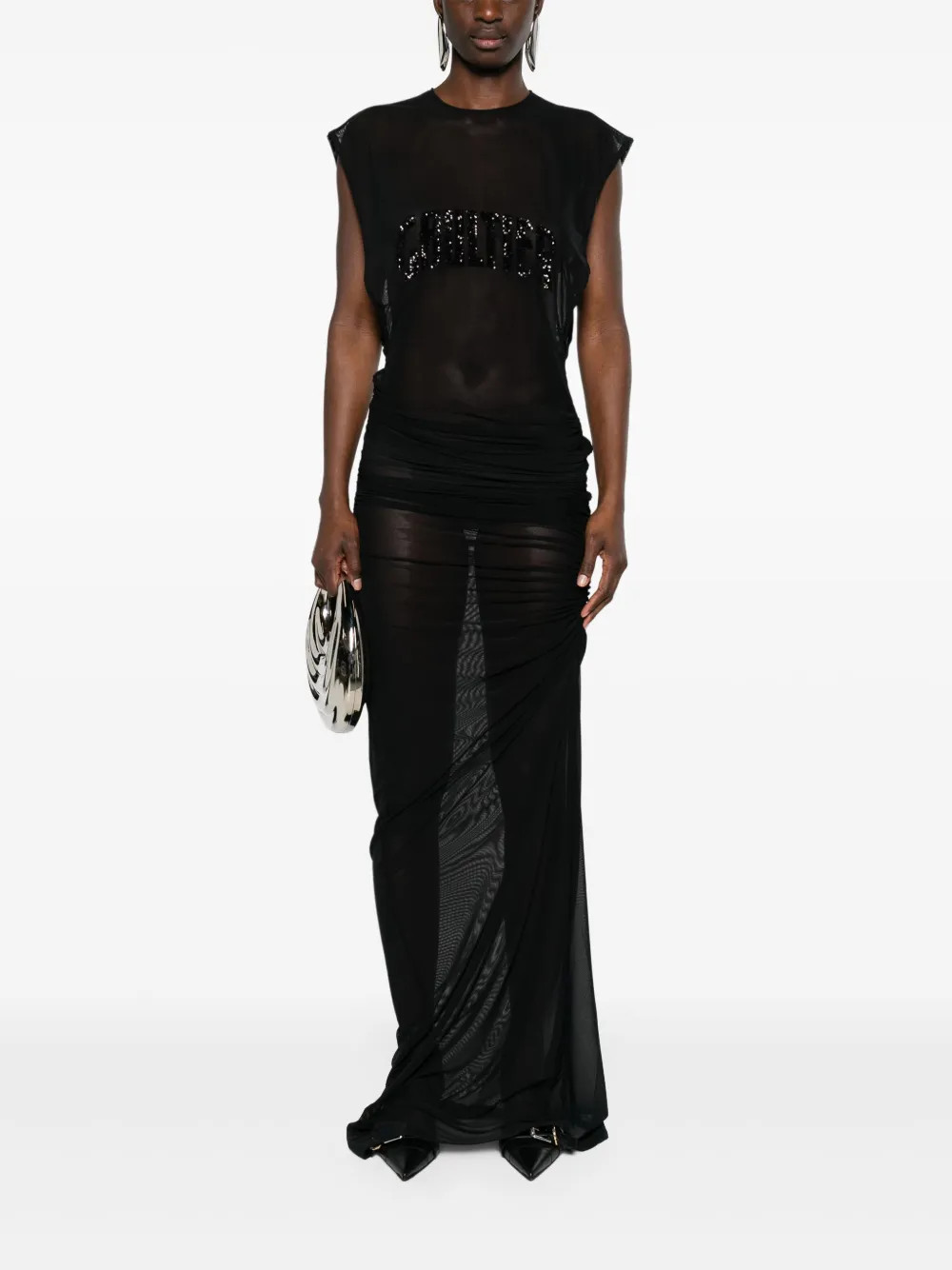 Jean Paul Gaultier logo-embroidered Mesh Maxi Dress | Black | FARFETCH | Farfetch Global