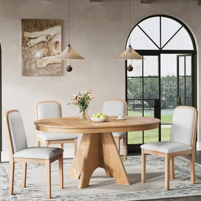 5-Piece Extendable Dining Table Set, Table With Hidden Drop-Leaf And 4 Upholstered Chairs | Wayfair North America
