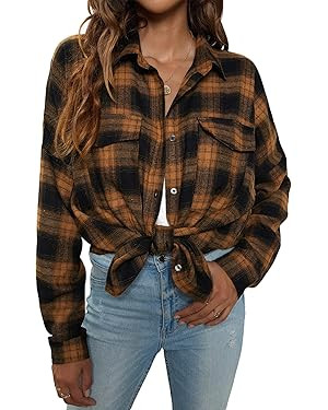 Blooming Jelly Women's Button Down Flannel Shirts Plaid Shacket Long Sleeve Collared Business Cas... | Amazon (US)