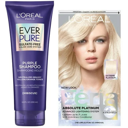 L'Oreal Paris EverPure Toning Purple Shampoo and L'Oreal Paris Feria Permanent Hair Color in Extreme Platinum Kit | Walmart (US)