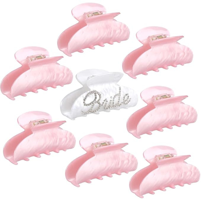 8 Pcs Acrylic Bride Bridesmaid Hair Claw Clips Pink White 4In Bulk | Amazon (US)