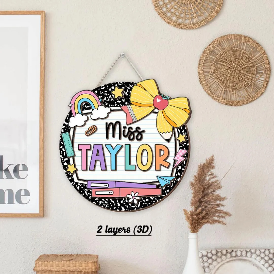 Teacher Appreciation Gift, Custom Teacher Door Hanger Composition Book 3D Wooden Sign, Teacher Na... | Etsy (US)