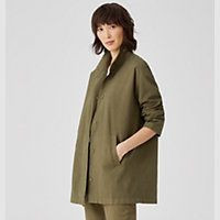 Organic Cotton Hemp Stand Collar Long Jacket | Eileen Fisher