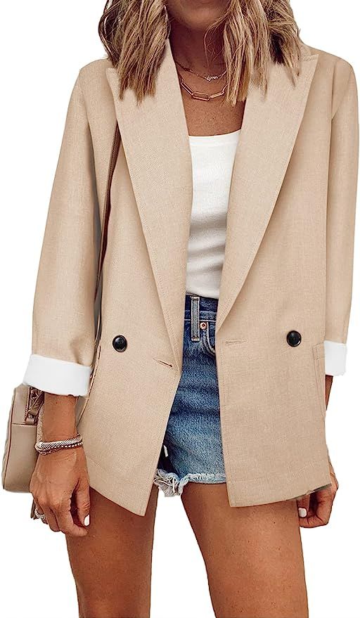BLENCOT Casual Blazers Long Sleeve Open Front Work Jackets Blazer Summer Office Blazers | Amazon (US)