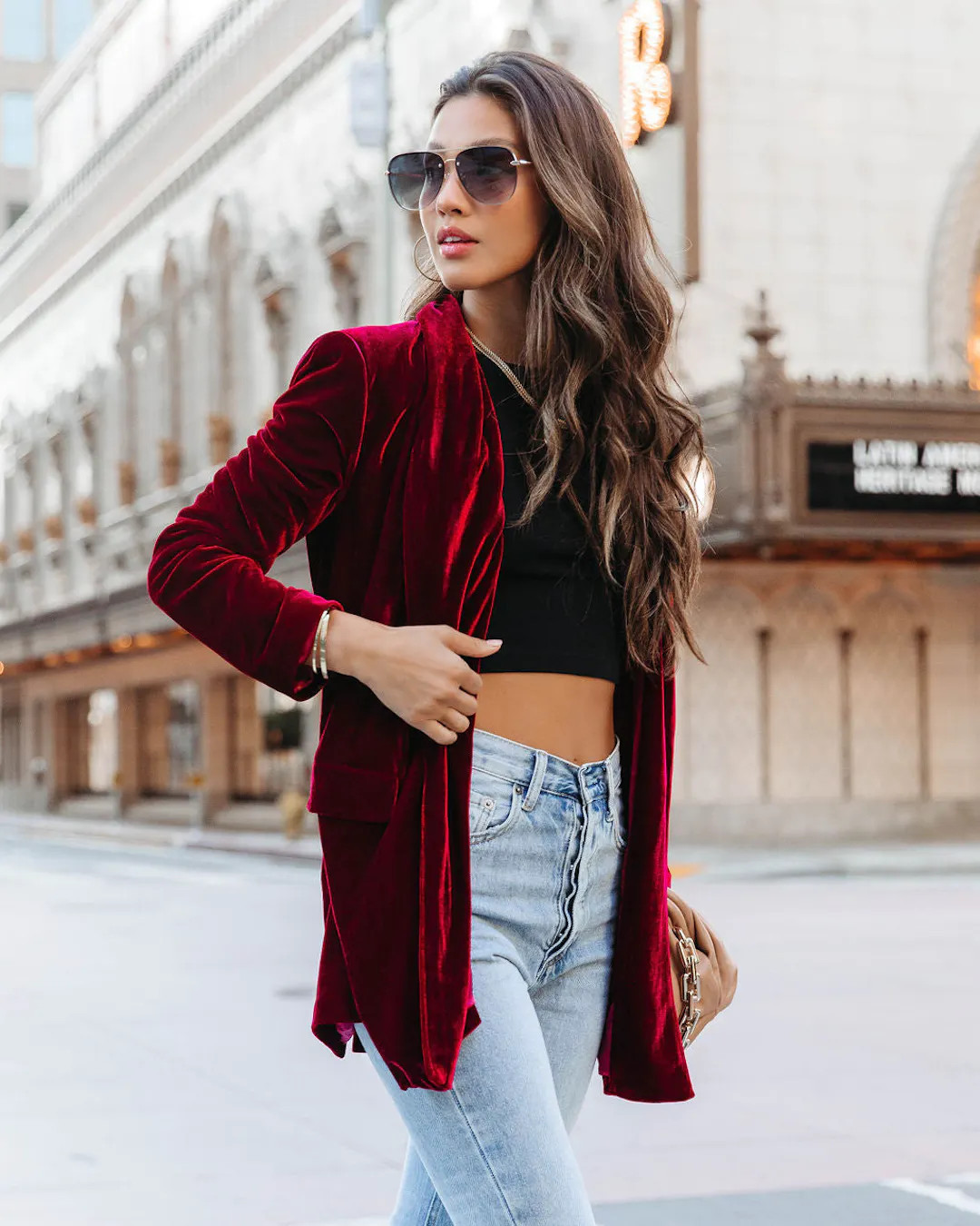 Chicest Pocketed Velvet Blazer - Ruby | VICI