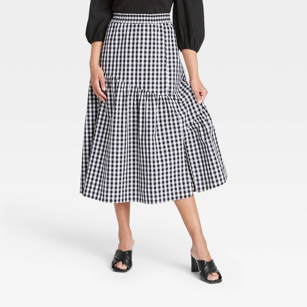 Women's Ruffle Midi Skirt - Who What Wear Black/White Gingham L | Target