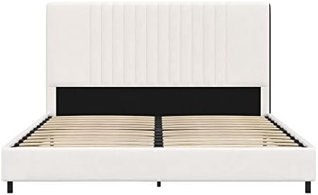 REALROOMS Rio Faux Leather Upholstered Platform Bed with Tufted Headboard, Full, White | Amazon (US)