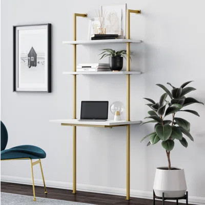 Zachary Ladder Desk Foundstone™ Color: White/Gold | Wayfair North America