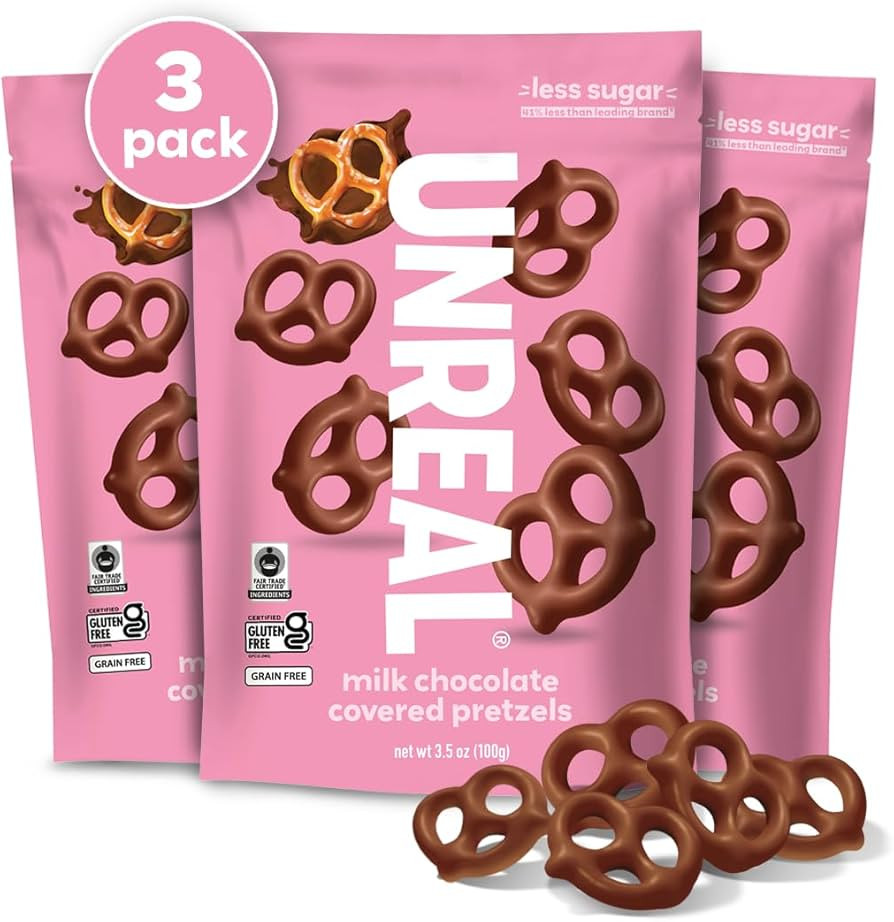 UNREAL Milk Chocolate Covered Pretzels, 7g Sugar, Chocolate Candy Treat Bag, Gluten Free, Fair Tr... | Amazon (US)