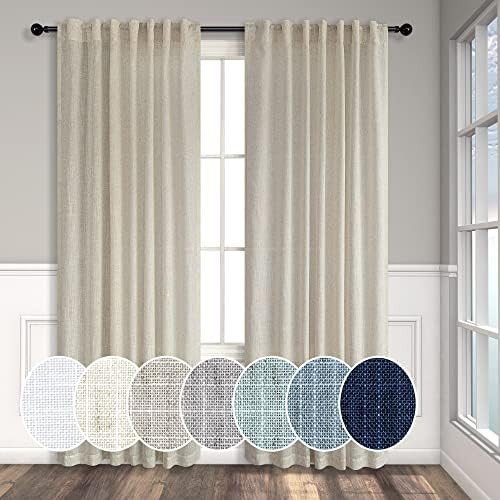 Flax Linen Curtains 96 Inches Long for Bedroom 2 Panels Back Tab Pocket Primitive Burlap Farmhous... | Amazon (US)