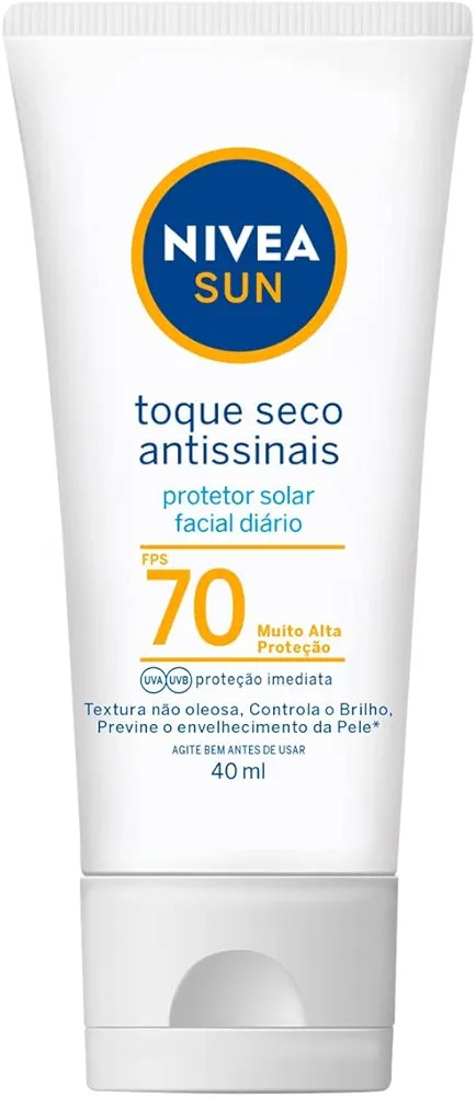 NIVEA SUN Protetor Solar Facial Toque Seco Antissinais FPS 70 40ml - Com muito alta proteção co... | Amazon (BR)