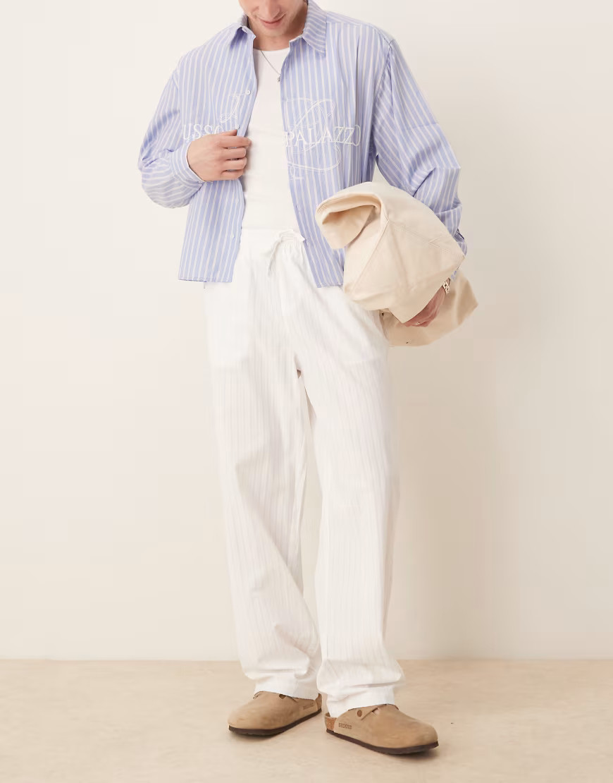 ASOS DESIGN baggy striped trouser in white | ASOS (Global)