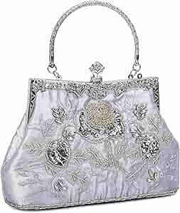 Women's Embroidered Beaded Sequin Evening Clutch Large Wedding Party Purse Vintage Bags | Amazon (US)